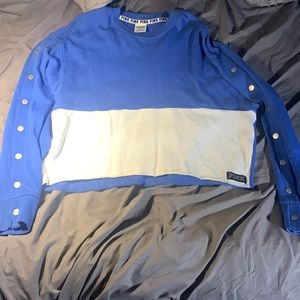Blue and white PINK long sleeve crop top
